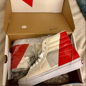 Vans Red and White High-Top Sneakers